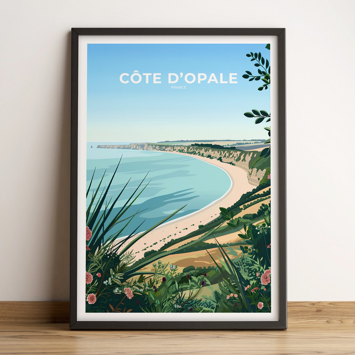 Cote dOpale France Coastal Cliffs Turquoise Sea Retro Travel Poster