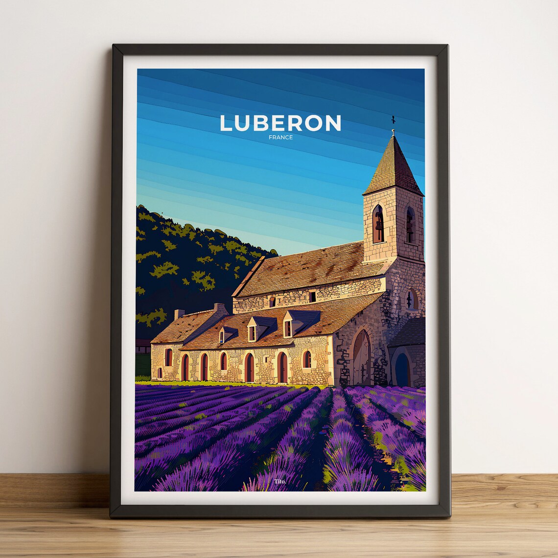 Luberon France Provence Lavender Church Countryside Travel Poster