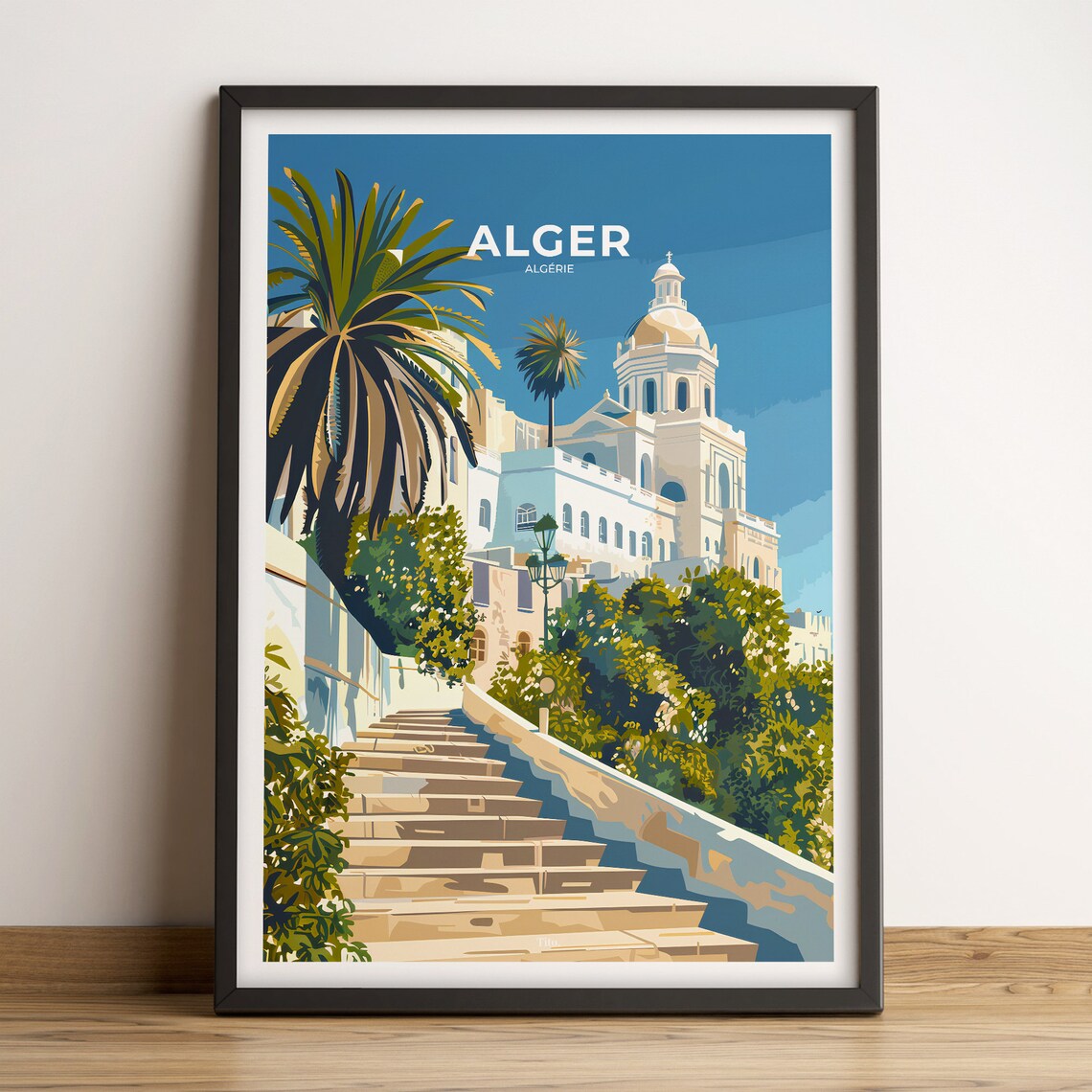 Algiers Algeria Historic White Basilica on the Hill Travel Poster