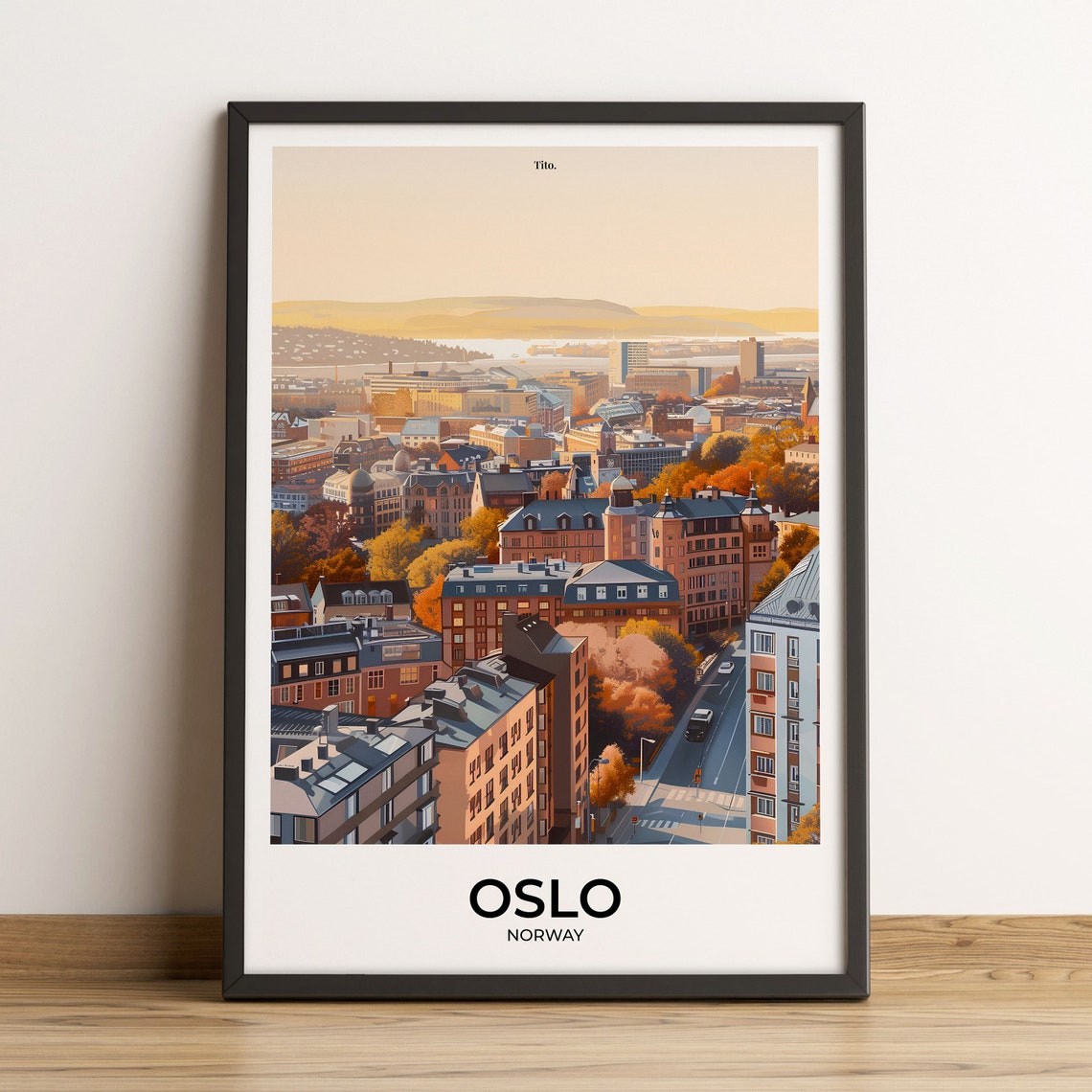 Oslo Norway Golden Hour Sunset Rooftop City View Travel Poster