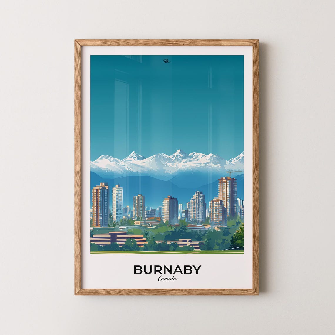 Burnaby Canada City High Rise Towers Mountain Backdrop Scene Poster
