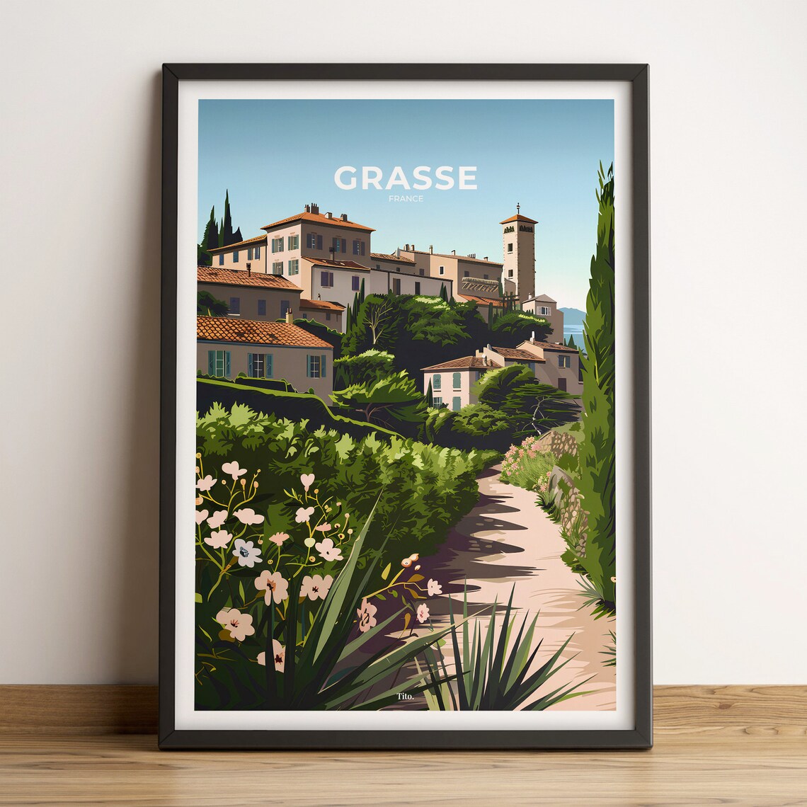 Grasse France Hilltop Village Blossom Path Retro Travel Poster