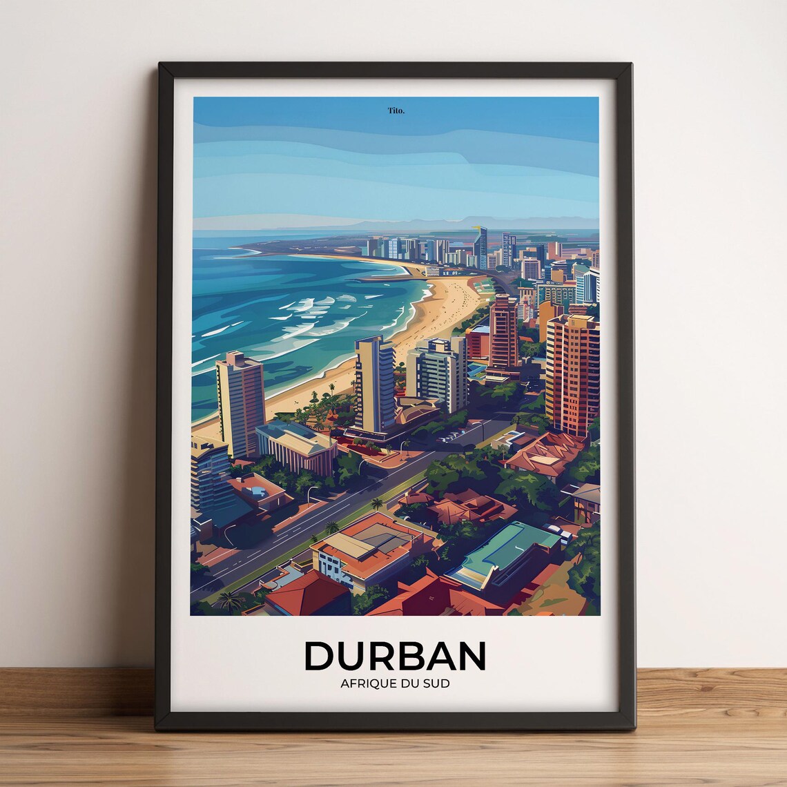 Durban South Africa Beachfront Cityscape Vintage Travel Poster
