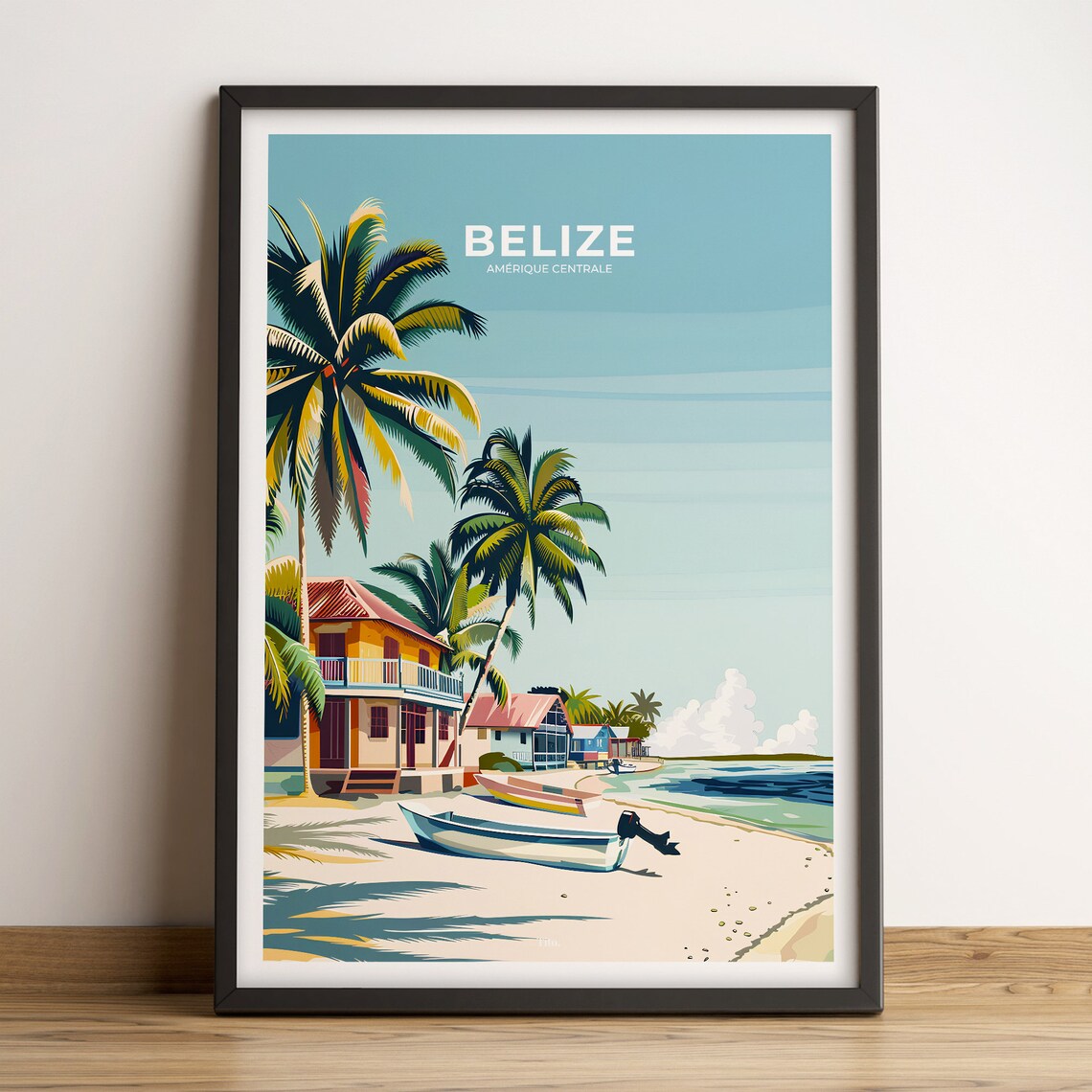 Belize Central America Palm Beach Fishing Boats Travel Poster