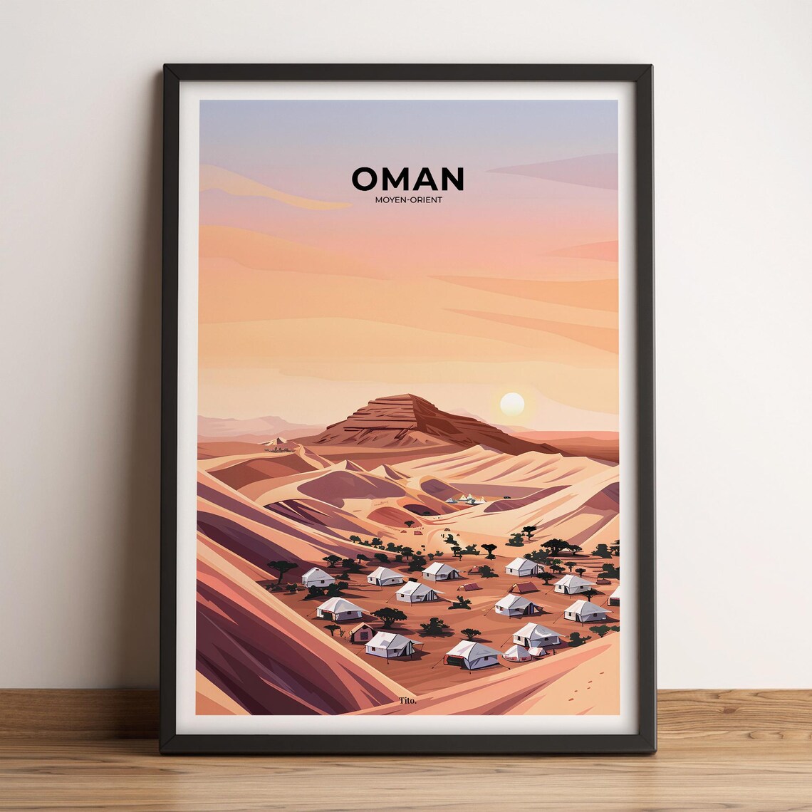 Oman Arabian Desert Sand Dunes Camp Sunset Scenery Travel Poster