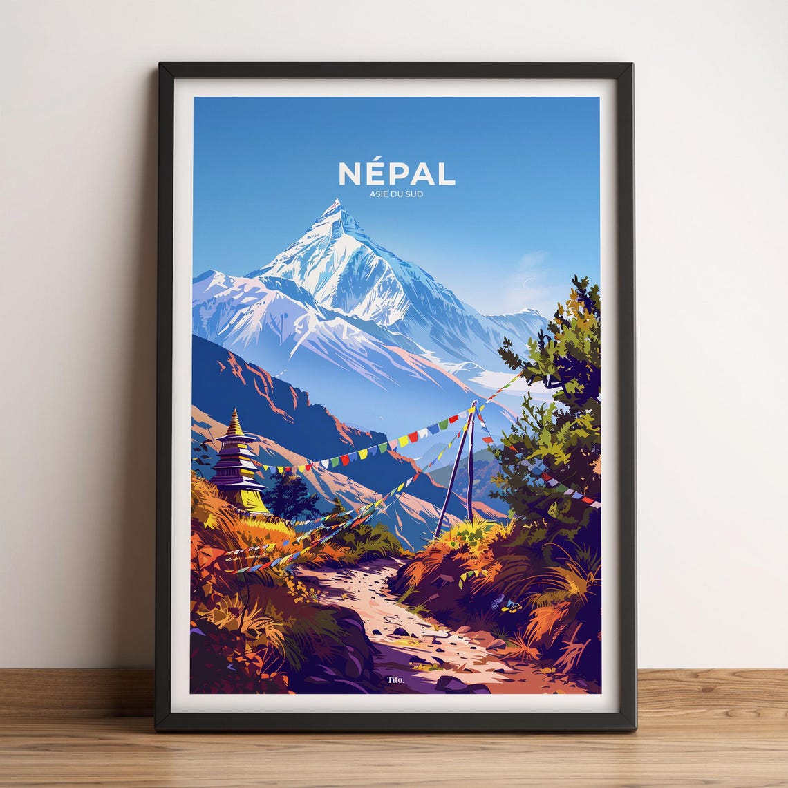 Nepal Himalayan Mountain Peak Prayer Flags Travel Poster Art