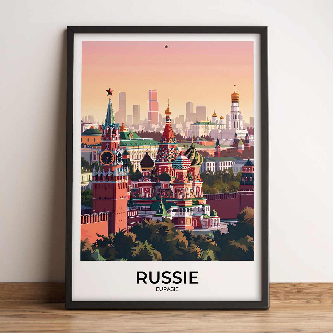 Moscow Russia Red Square Saint Basil Cathedral Sunset Travel Poster