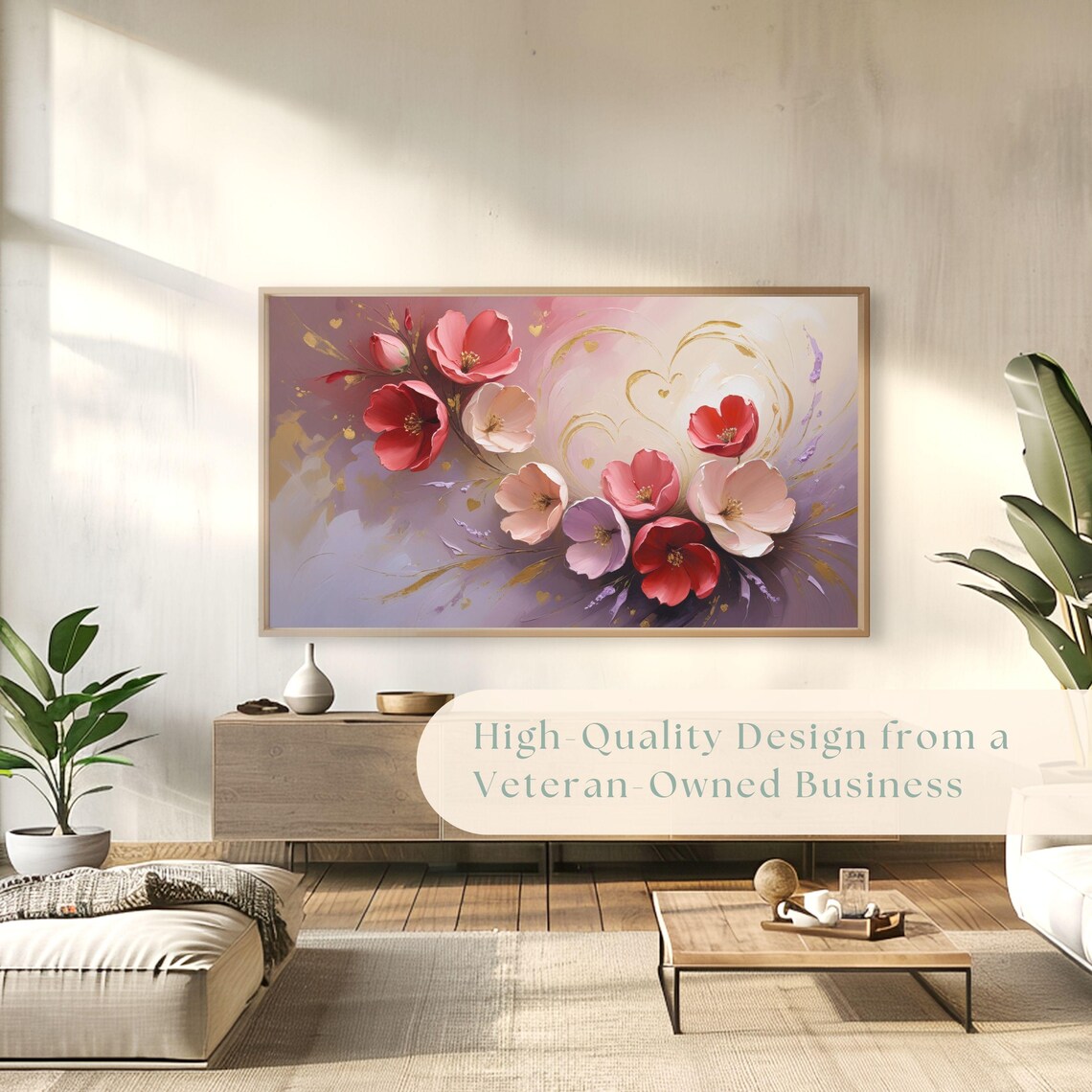 Pink Red Blossoms Gold Swirl Romantic Floral Painting Poster - Image 4