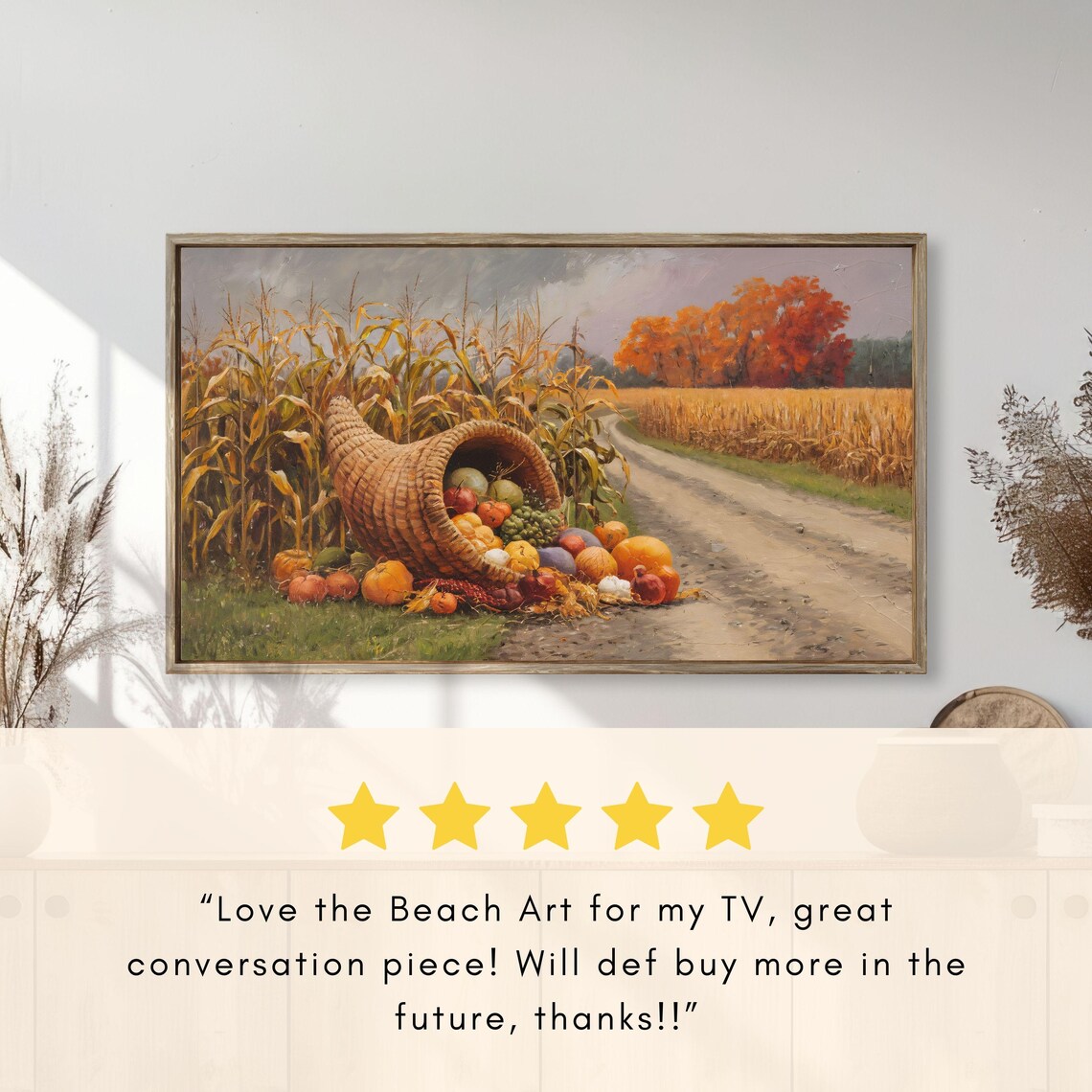 Cornucopia of Harvest Produce by Dirt Road Golden Cornfield Poster - Image 2