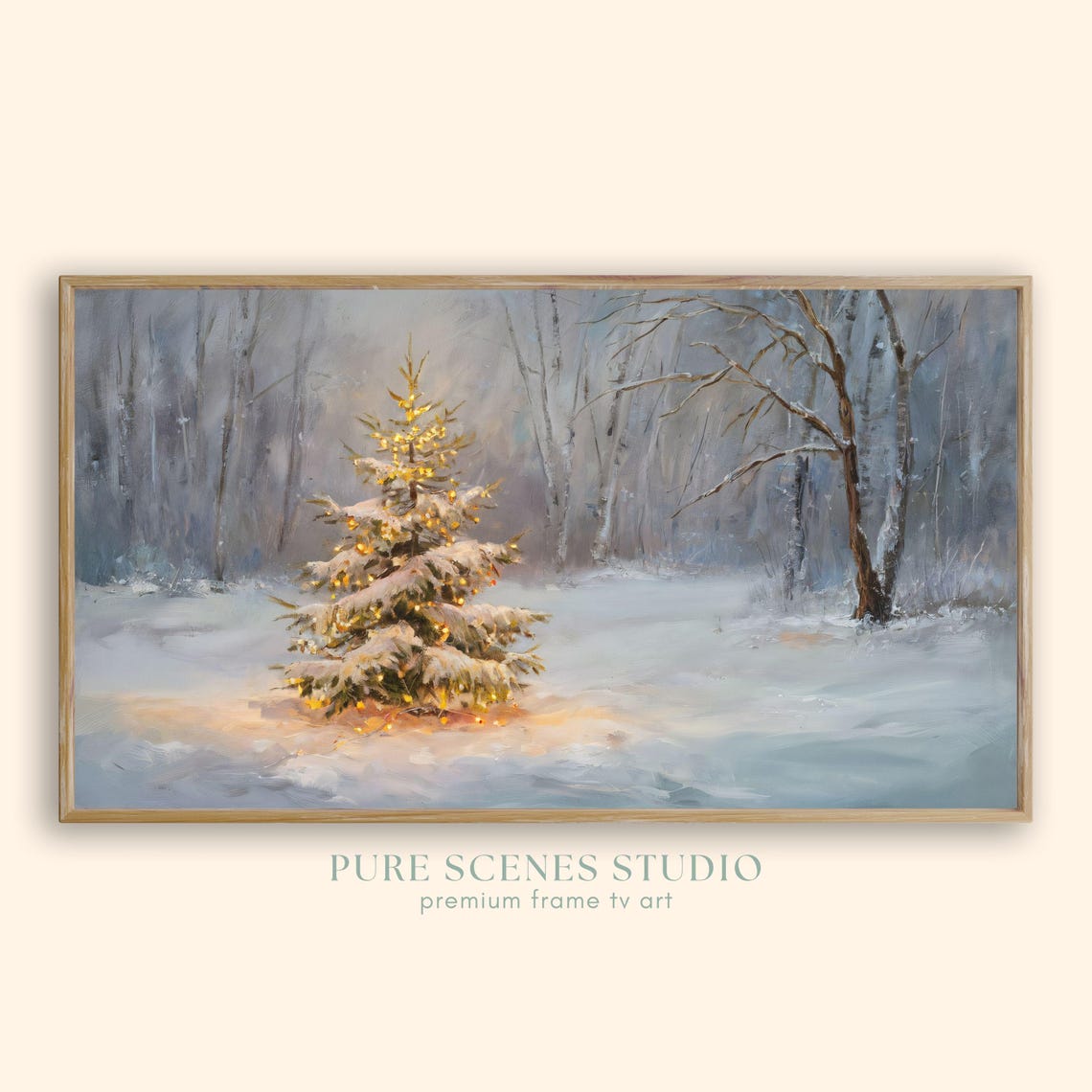 Glowing Christmas Tree Snowy Woods Winter Night Magical Scene Poster