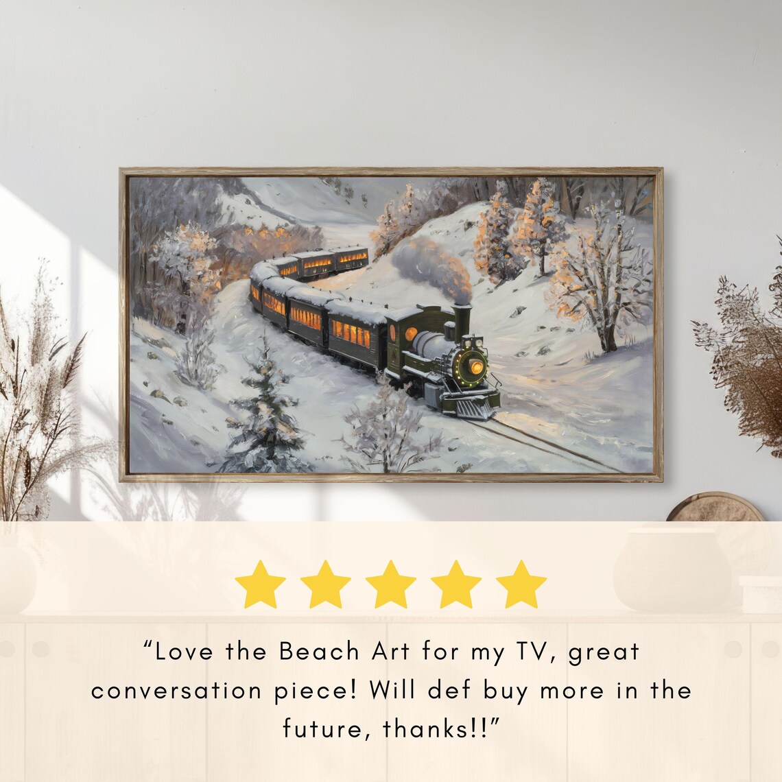 Steam Locomotive With Glowing Windows Snowy Hills Dusk Journey Poster - Image 2