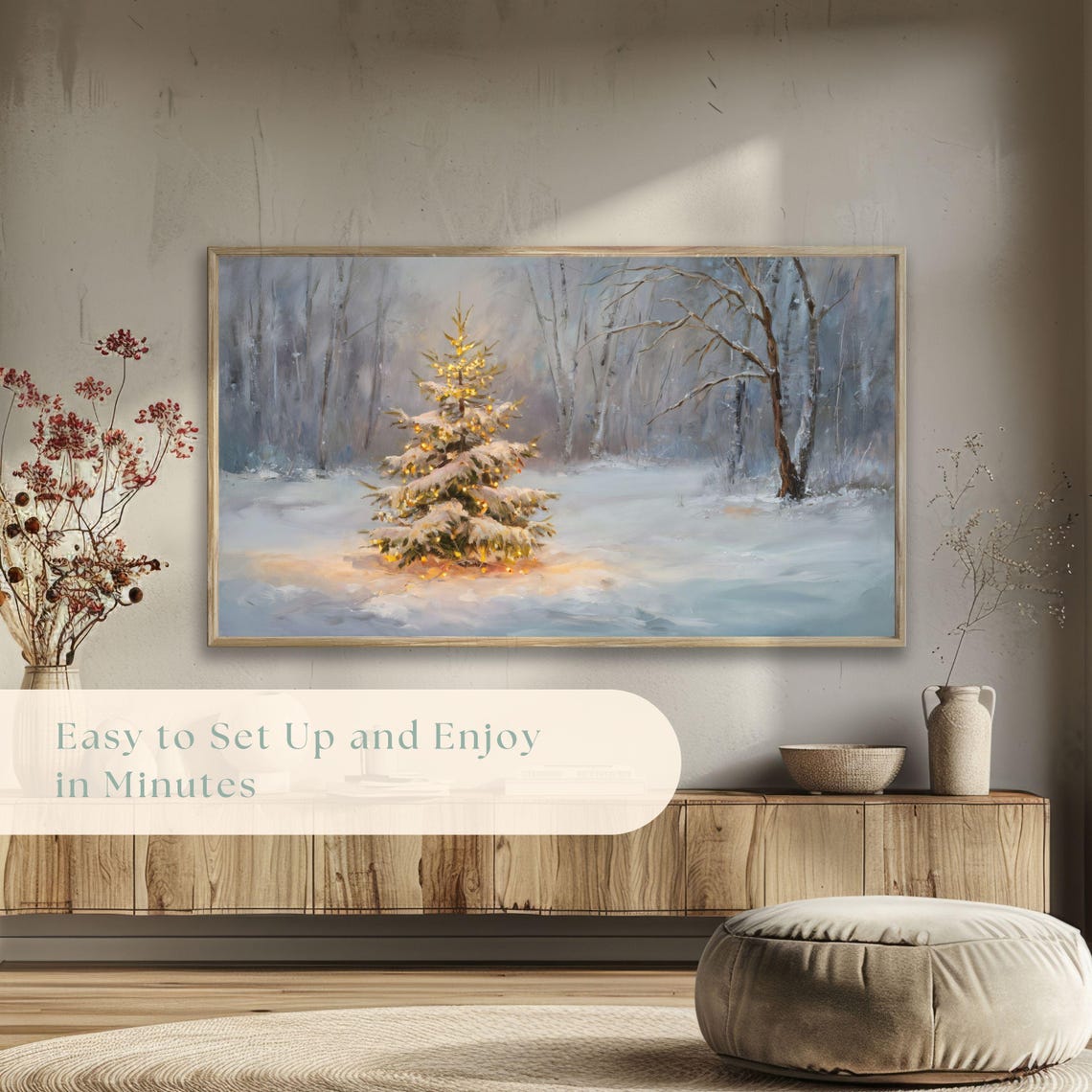 Glowing Christmas Tree Snowy Woods Winter Night Magical Scene Poster - Image 5
