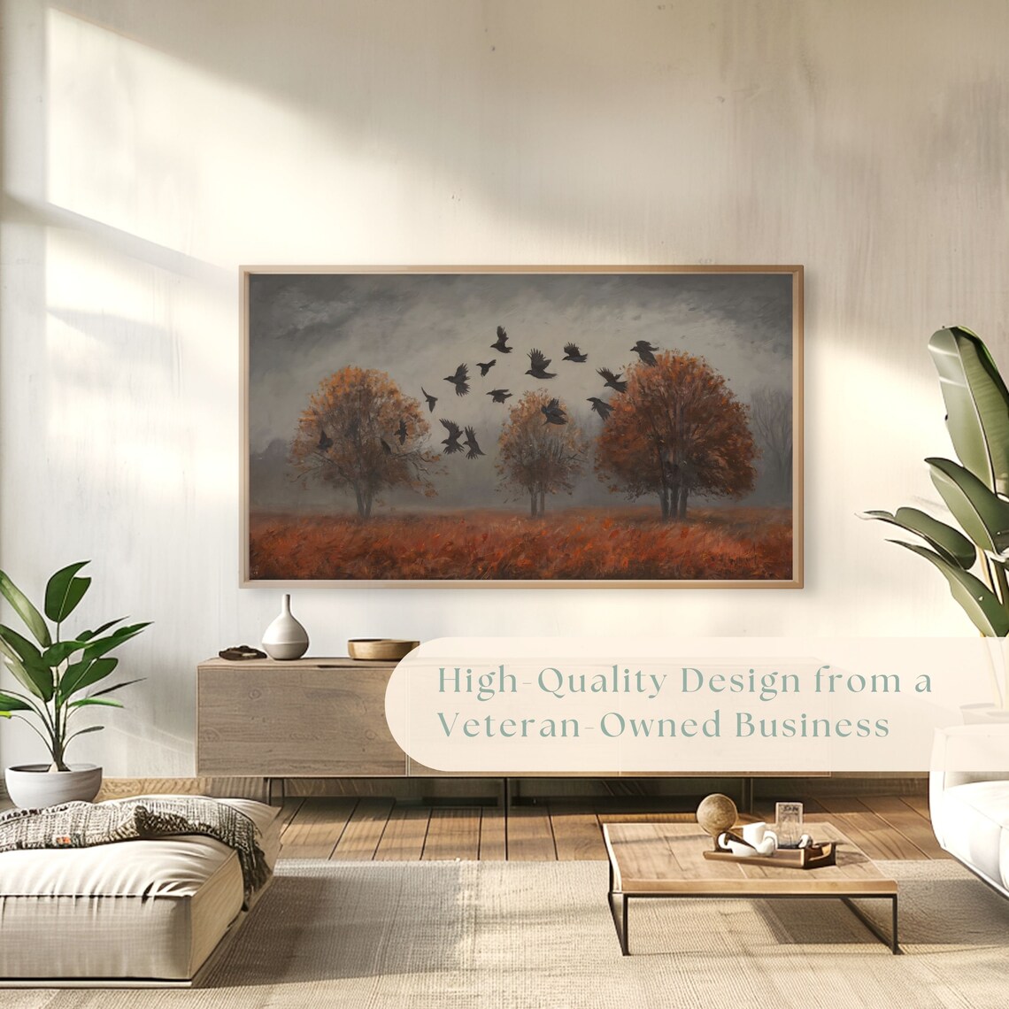 Flock of Crows Over Moody Autumn Field Vintage Landscape Poster - Image 4