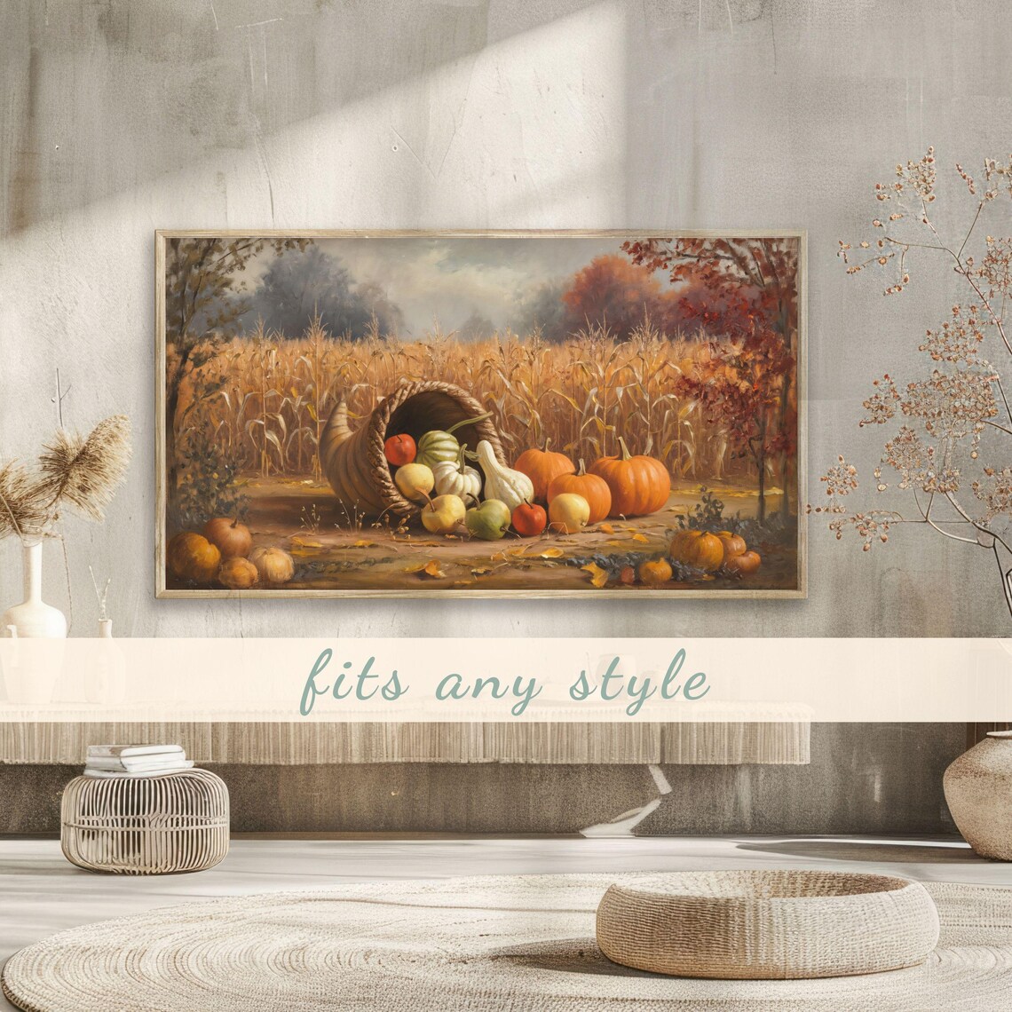 Cornucopia With Gourds, Apples, Pumpkins - Image 3