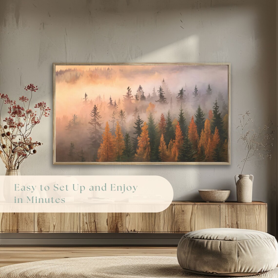 Misty Autumn Pine Forest Atmospheric Golden Trees Landscape Poster - Image 5