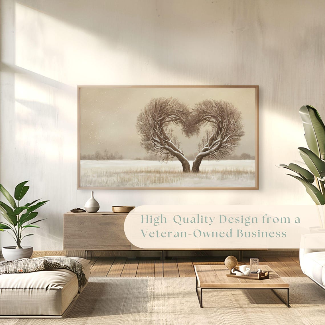 Heart Shaped Bare Tree Snowy Field Romantic Winter Landscape Poster - Image 4