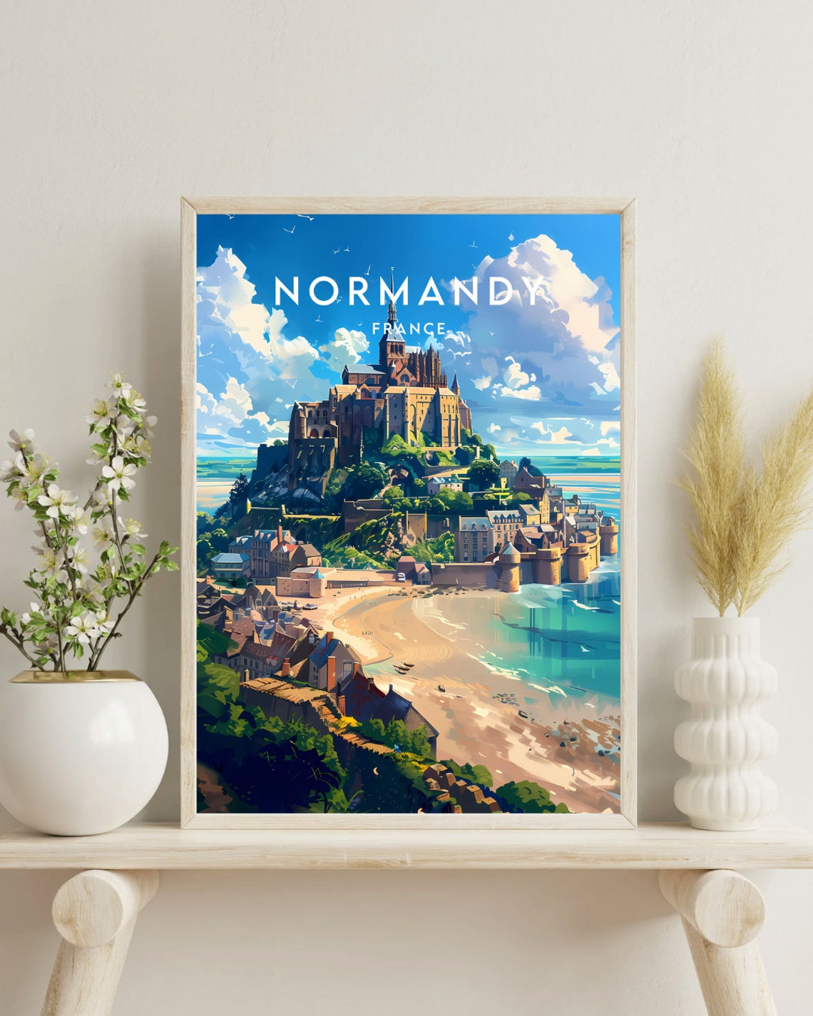 Normandy France Mont Saint Michel Abbey Tidal Bay Travel Poster - Image 4