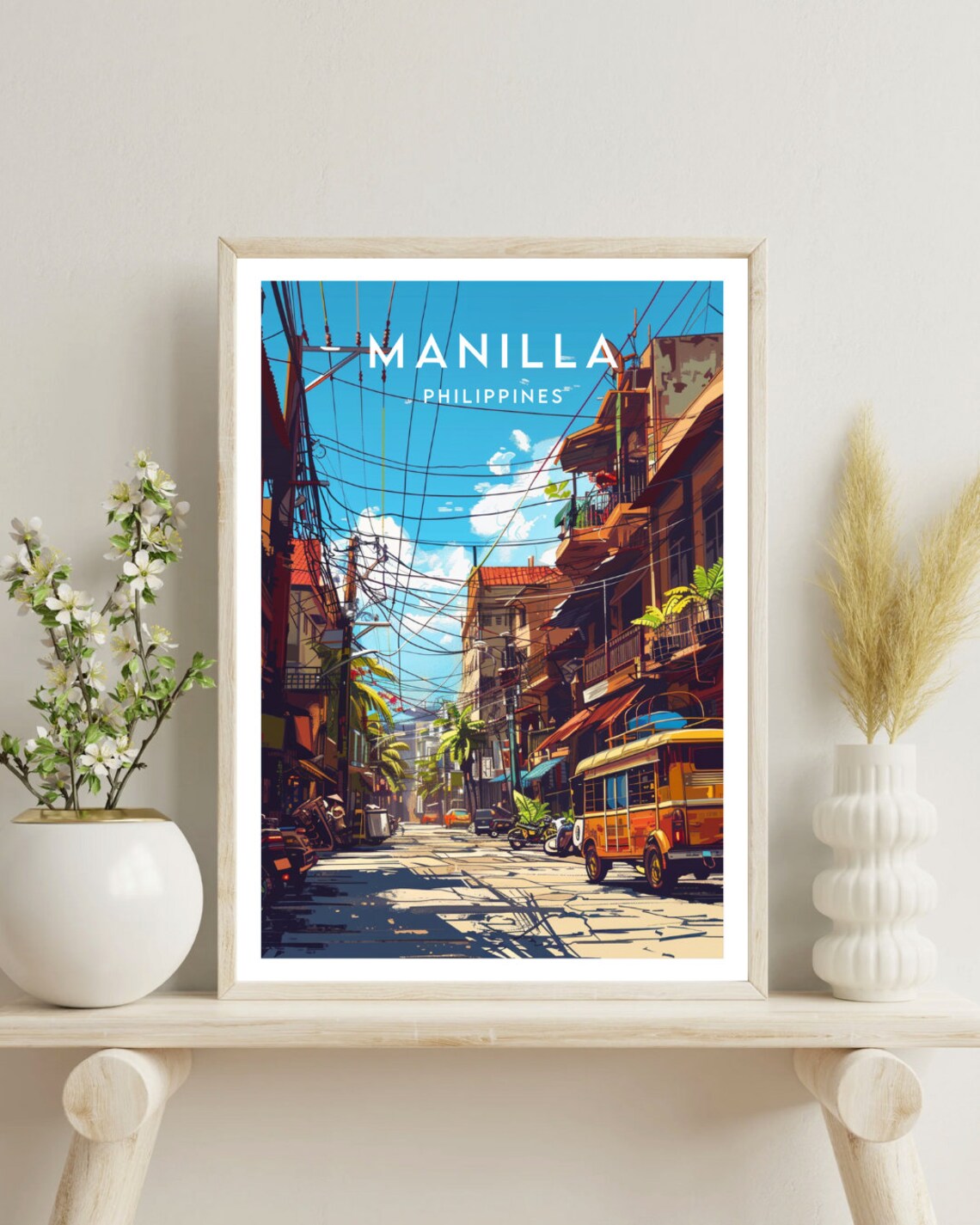 Manila Philippines Old Street Jeepney Power Lines Travel Poster - Image 4