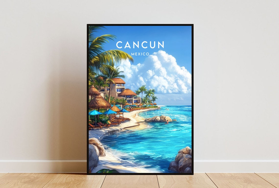 Cancun Mexico Tropical Beach Resort Turquoise Water Travel Poster