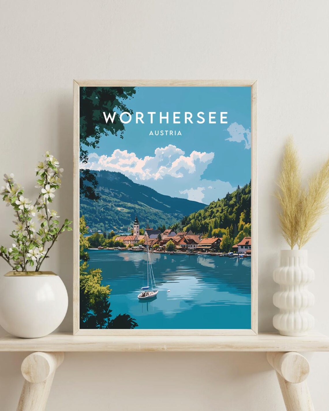 Worthersee Austria Alpine Lake Sailboat Village Travel Poster - Image 4