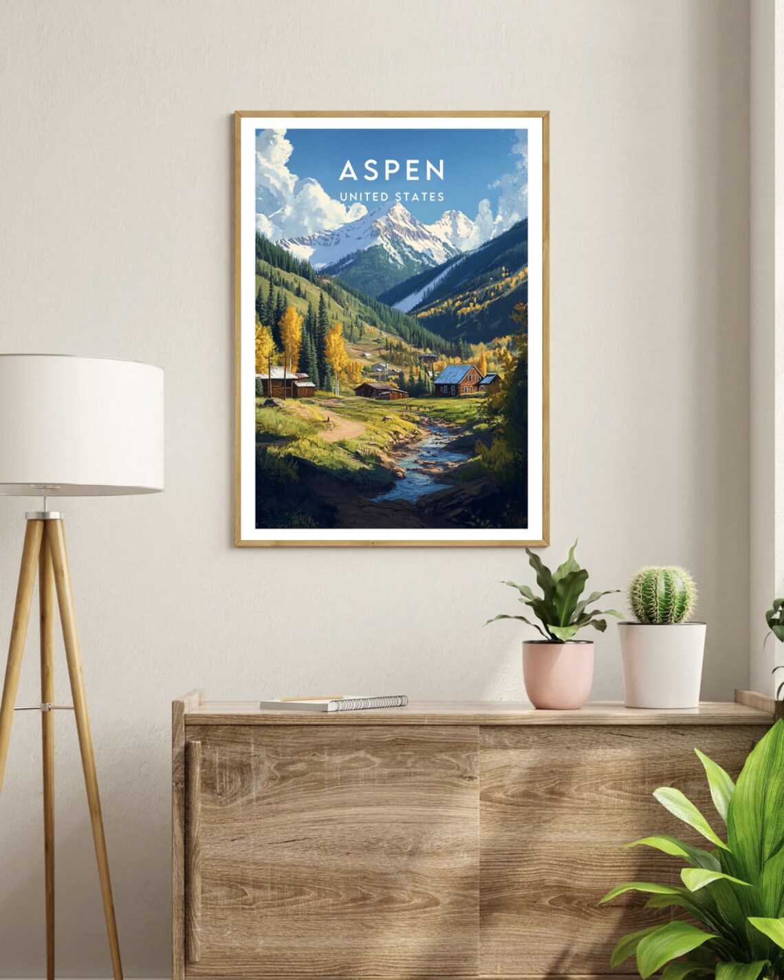 Aspen Colorado Mountain Valley Cabin Stream Autumn Travel Poster - Image 3