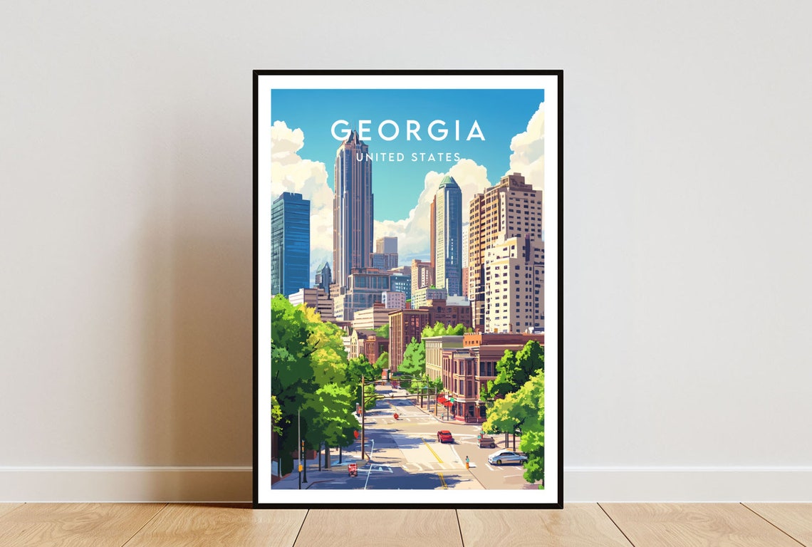 Georgia Atlanta Downtown Skyscraper Street Sunny Day Travel Poster