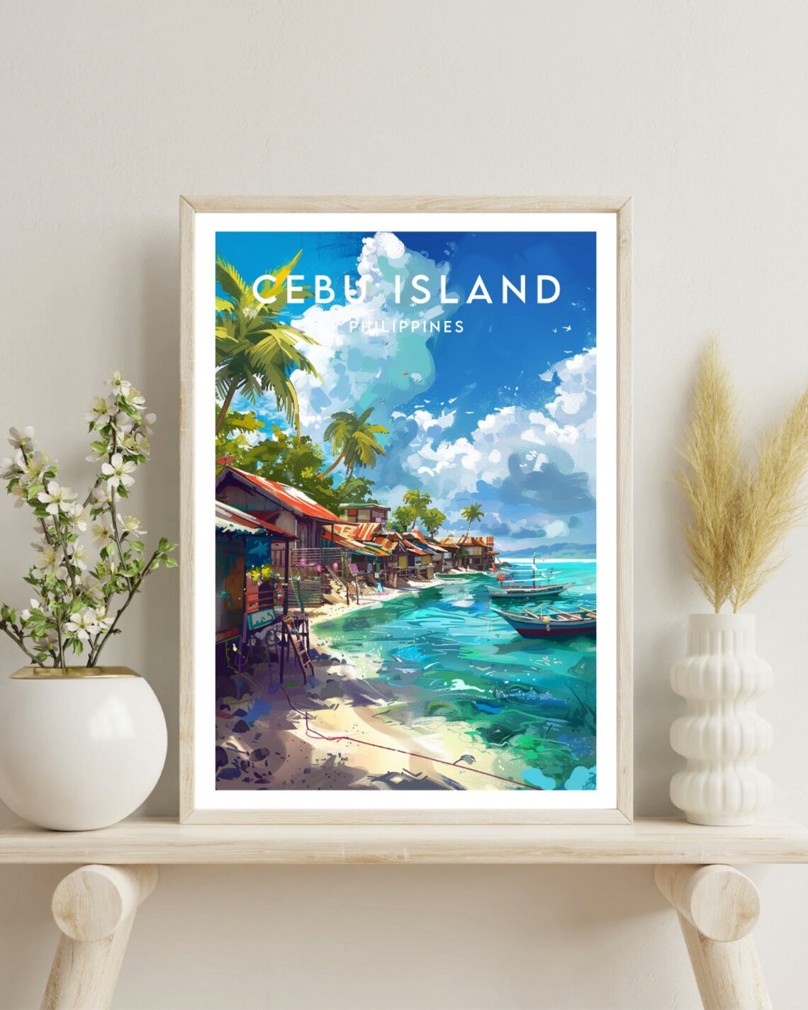 Cebu Island Philippines Fishing Boats Beach Village Travel Poster - Image 4