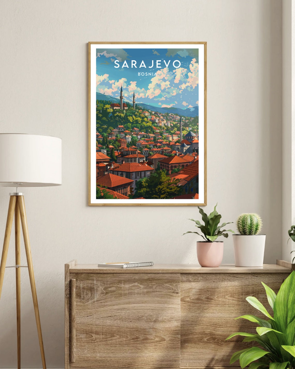 Sarajevo Bosnia Red Rooftops Minarets City View Travel Poster - Image 3