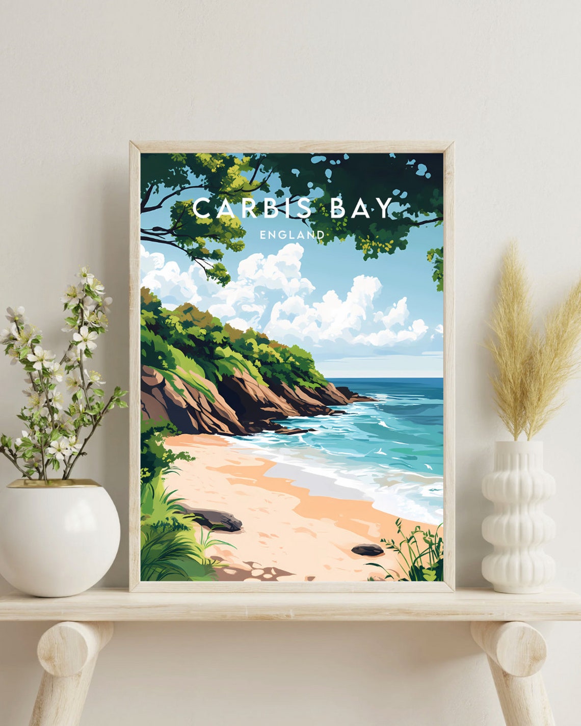 Carbis Bay England Sandy Beach Cliffs and Blue Sea Travel Poster - Image 4