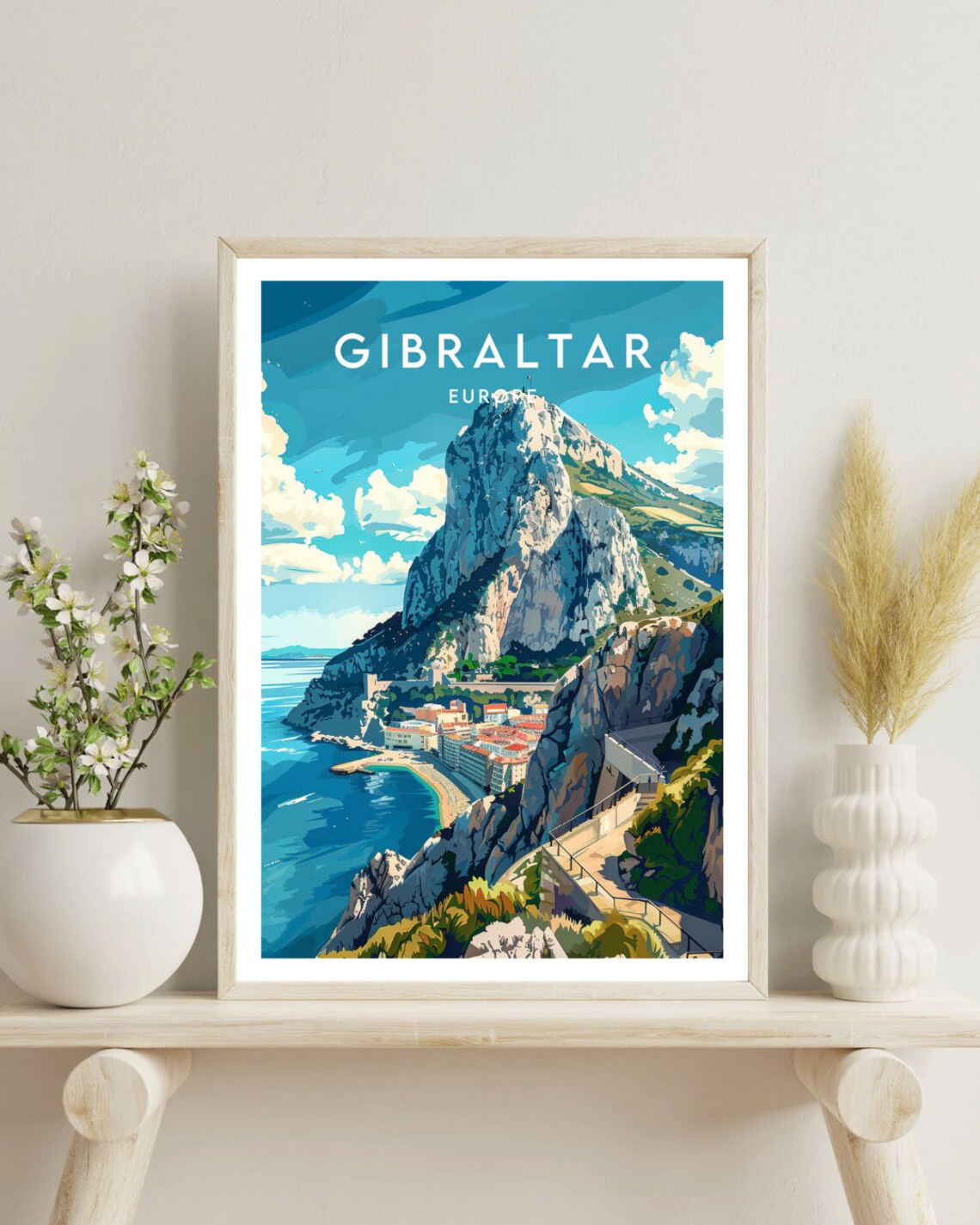 Gibraltar Europe The Rock Fortress Strait View Vintage Travel Poster - Image 4