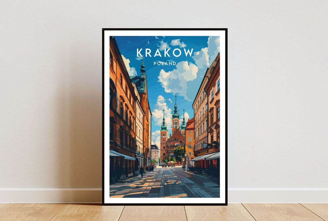 Krakow Travel Poster, Poland Europe Wall Art