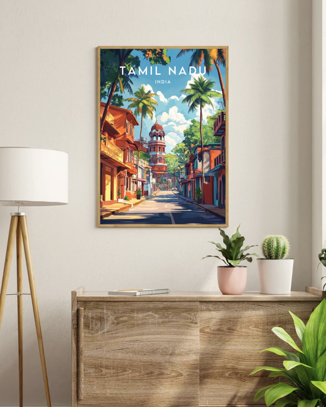 Tamil Nadu India Palm Street Temple Tower South India Travel Poster - Image 3