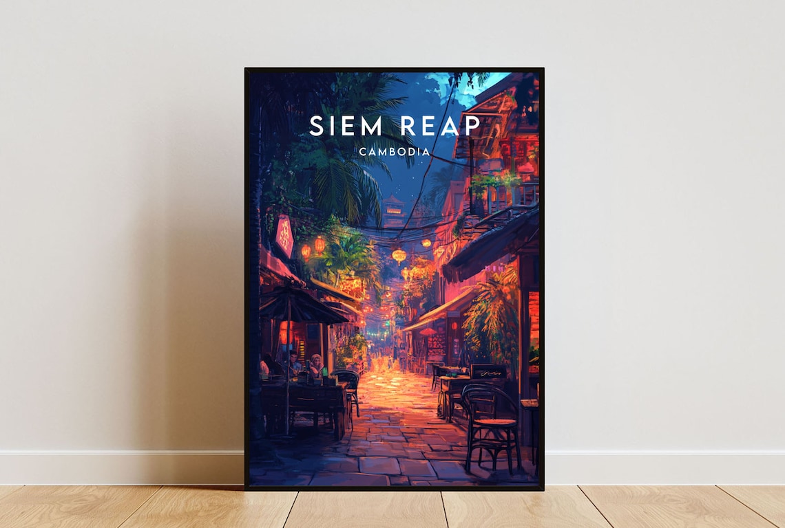 Siem Reap Travel Poster, Cambodia Wall Art Print