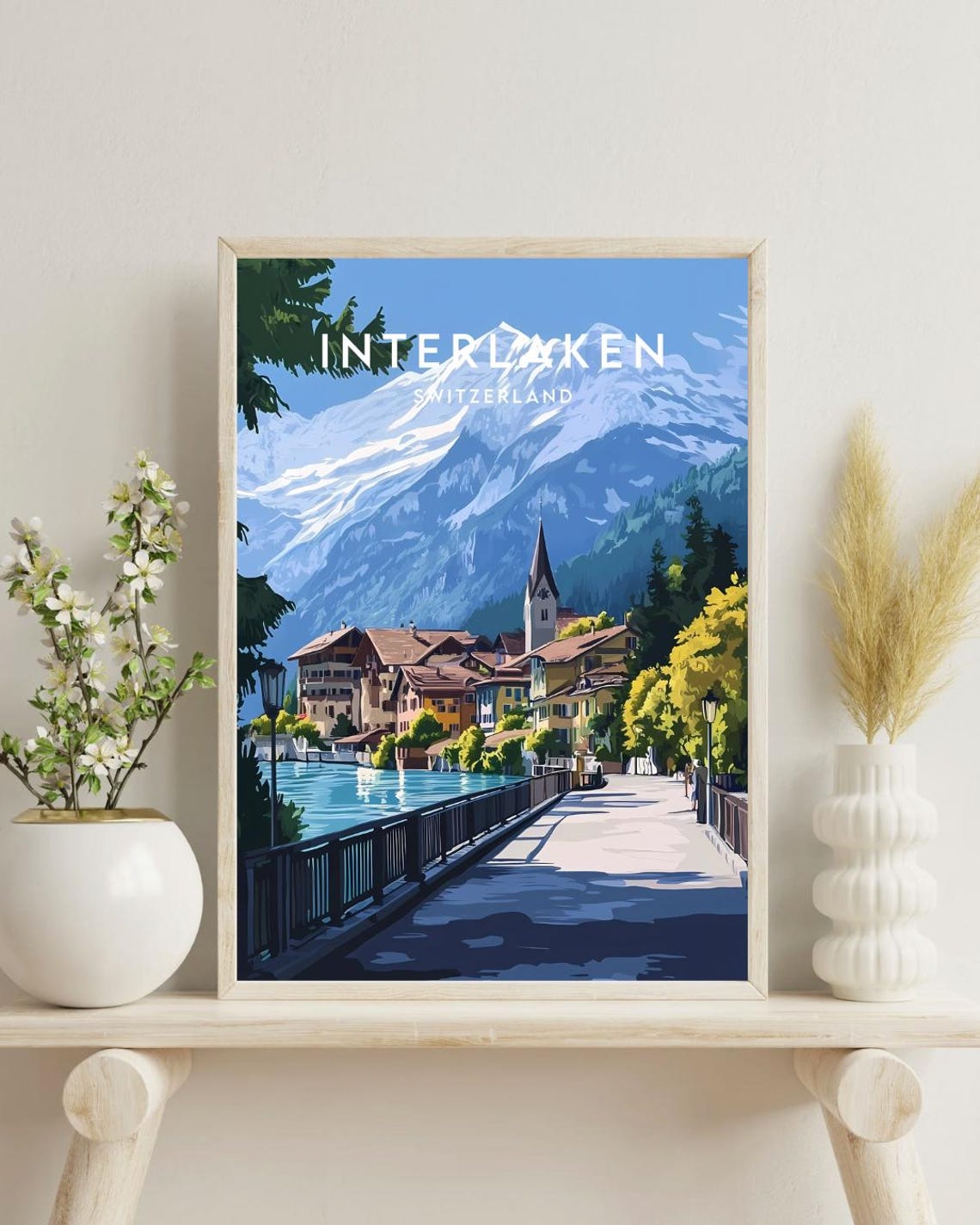 Interlaken Switzerland Alpine Lake Town Mountain Travel Poster - Image 4