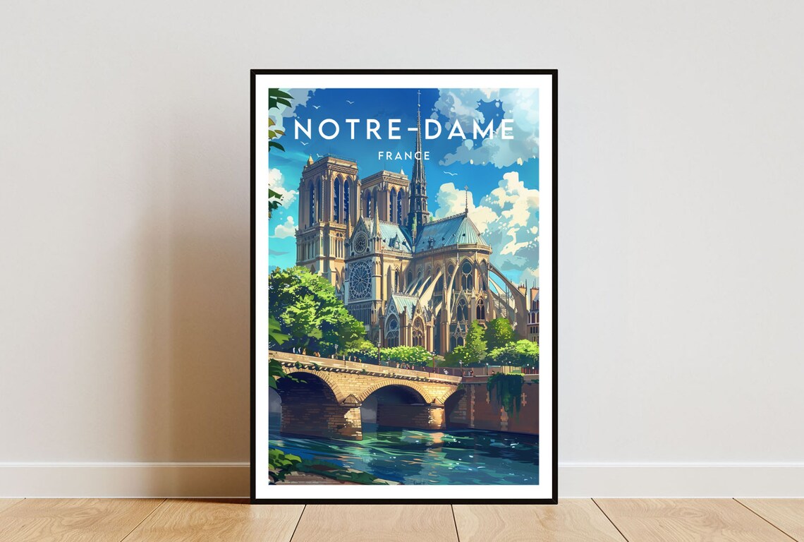 Notre Dame Vintage Travel Poster, France Wall Art