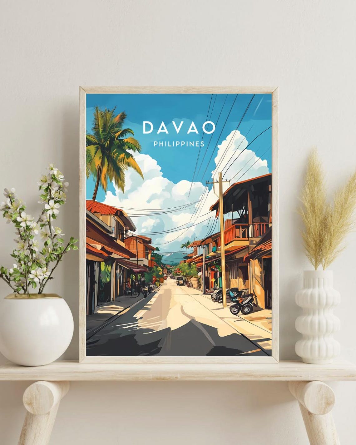Davao Philippines Sunny Palm Street Tropical Travel Art Poster - Image 4