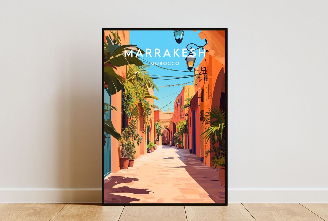 Marrakesh Morocco Medina Alley Orange Walls Lanterns Sunlit Poster
