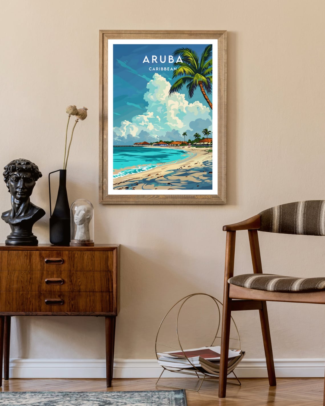 Aruba Caribbean Palm Tree Tropical Beach Vintage Travel Poster - Image 2