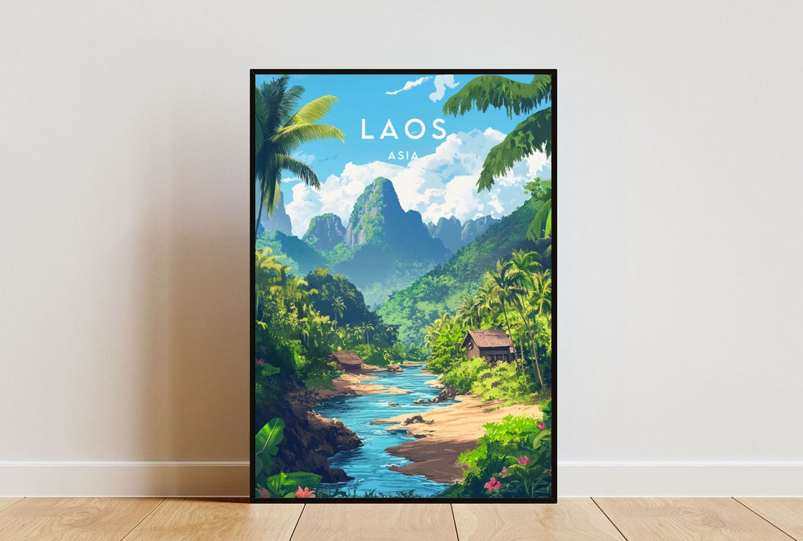 Laos Travel Print Laos Poster Travel Wall Art Laos Print Travel Poster Travel Poster Se Asia Laos Home Wall Art Vang Vieng Print
