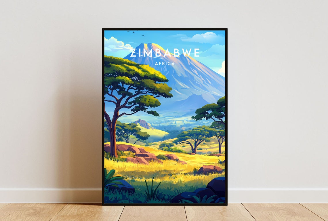 Zimbabwe Travel Print Africa Zimbabwe Poster Africa Poster Travel Wall Art Africa Print Zimbabwe Wall Art Zimbabwe Victoria Falls