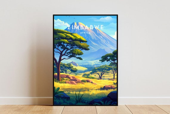 Zimbabwe Travel Print Africa Zimbabwe Poster Africa Poster Travel Wall Art Africa Print Zimbabwe Wall Art Zimbabwe Victoria Falls