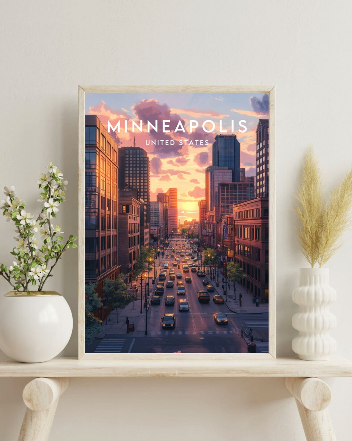 Minneapolis United States Sunset Downtown Street Sky Art Poster - Image 4