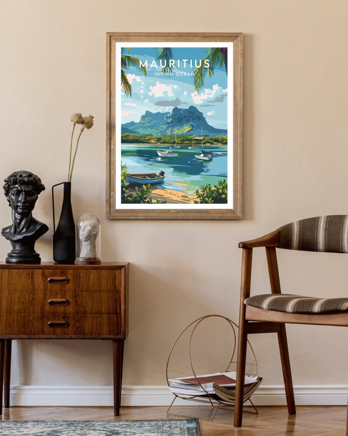 Mauritius Indian Ocean Tropical Beach Boats Mountain Travel Poster - Image 2