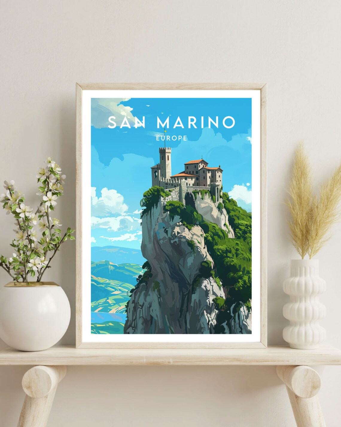 San Marino Europe Cliff Top Castle Fortress View Travel Poster - Image 4