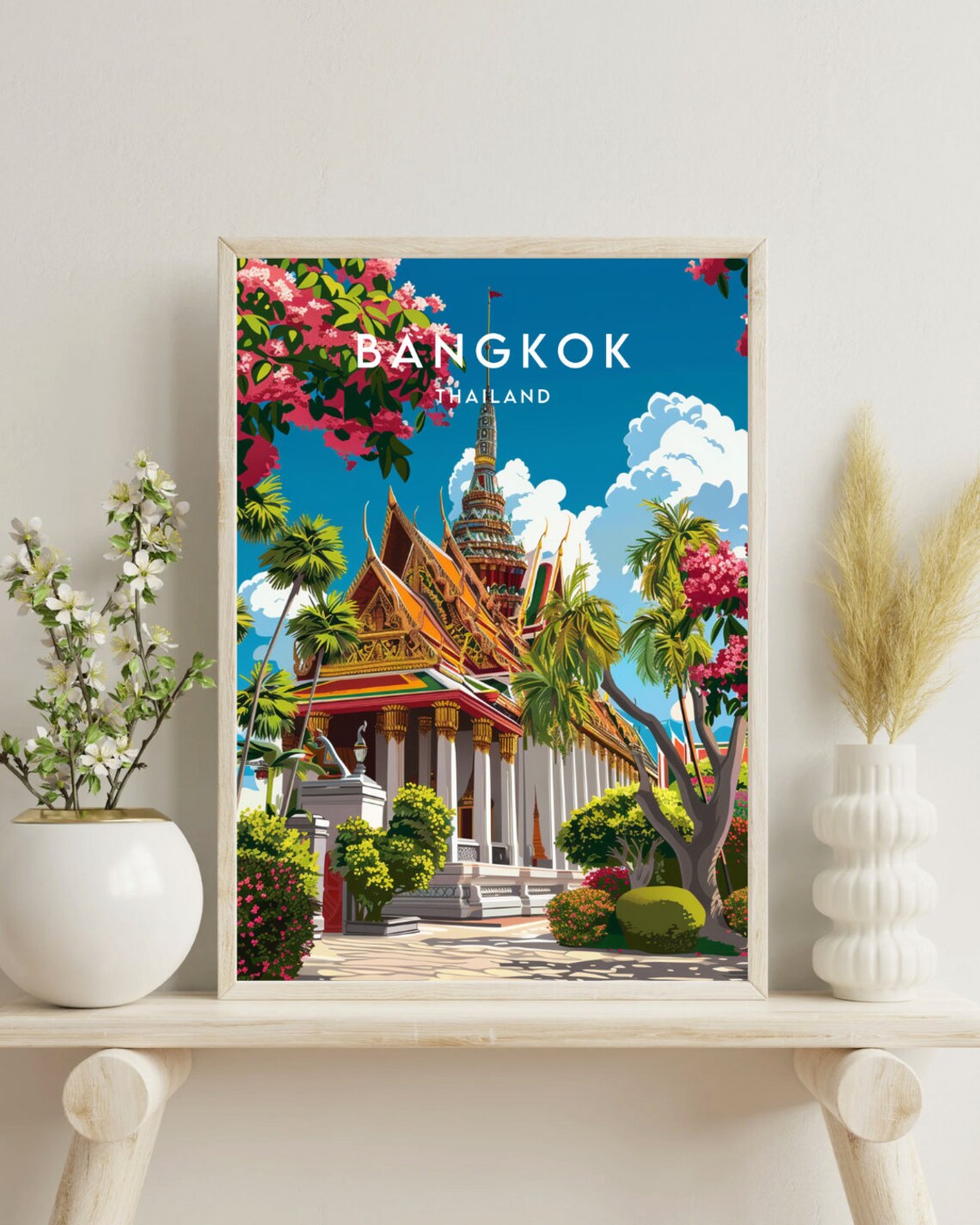 Bangkok Thailand Golden Temple Gardens Tropical Vintage Travel Poster - Image 4