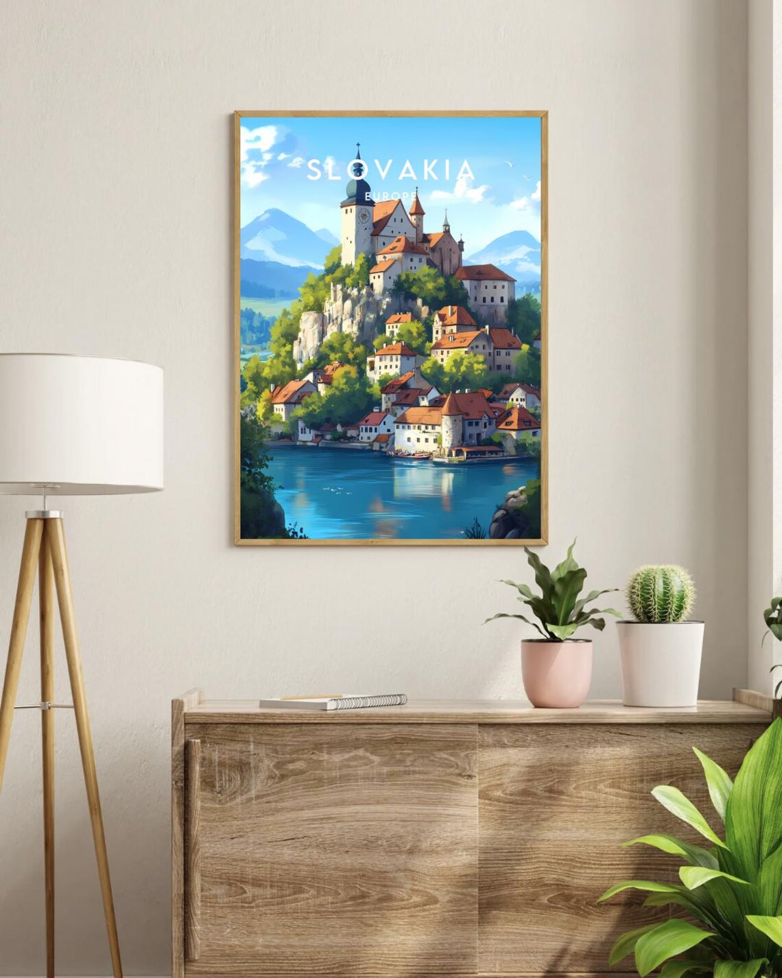 Slovakia Europe Hilltop Castle Lake Village Vintage Travel Poster - Image 3