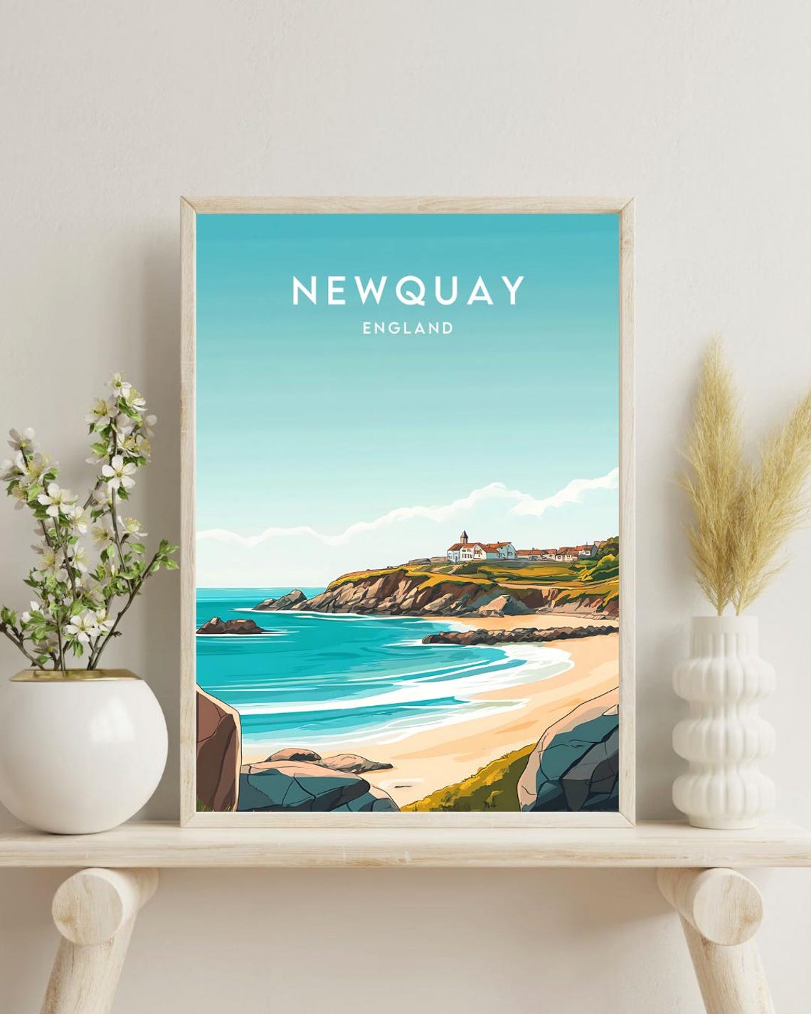 Newquay England Turquoise Beach Cliffs Headland Seaside Travel Poster - Image 4