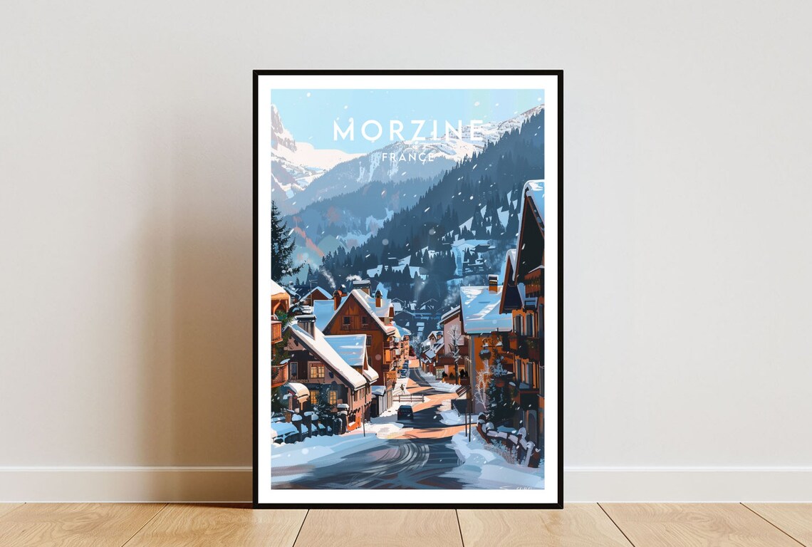 Morzine Travel Poster, France Skiing Wall Art
