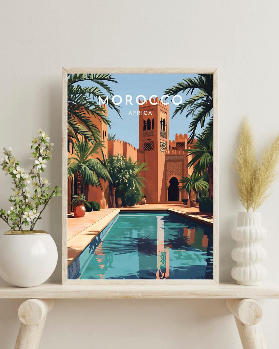 Morocco Africa Terracotta Kasbah Courtyard Pool Palms Travel Poster - Image 4