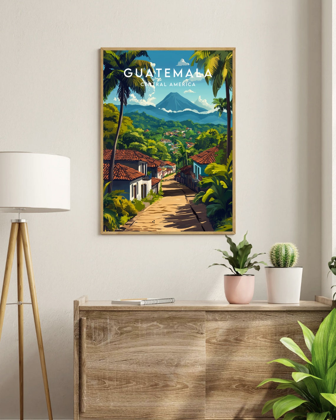 Guatemala Central America Volcano View Cobblestone Colonial Poster - Image 3